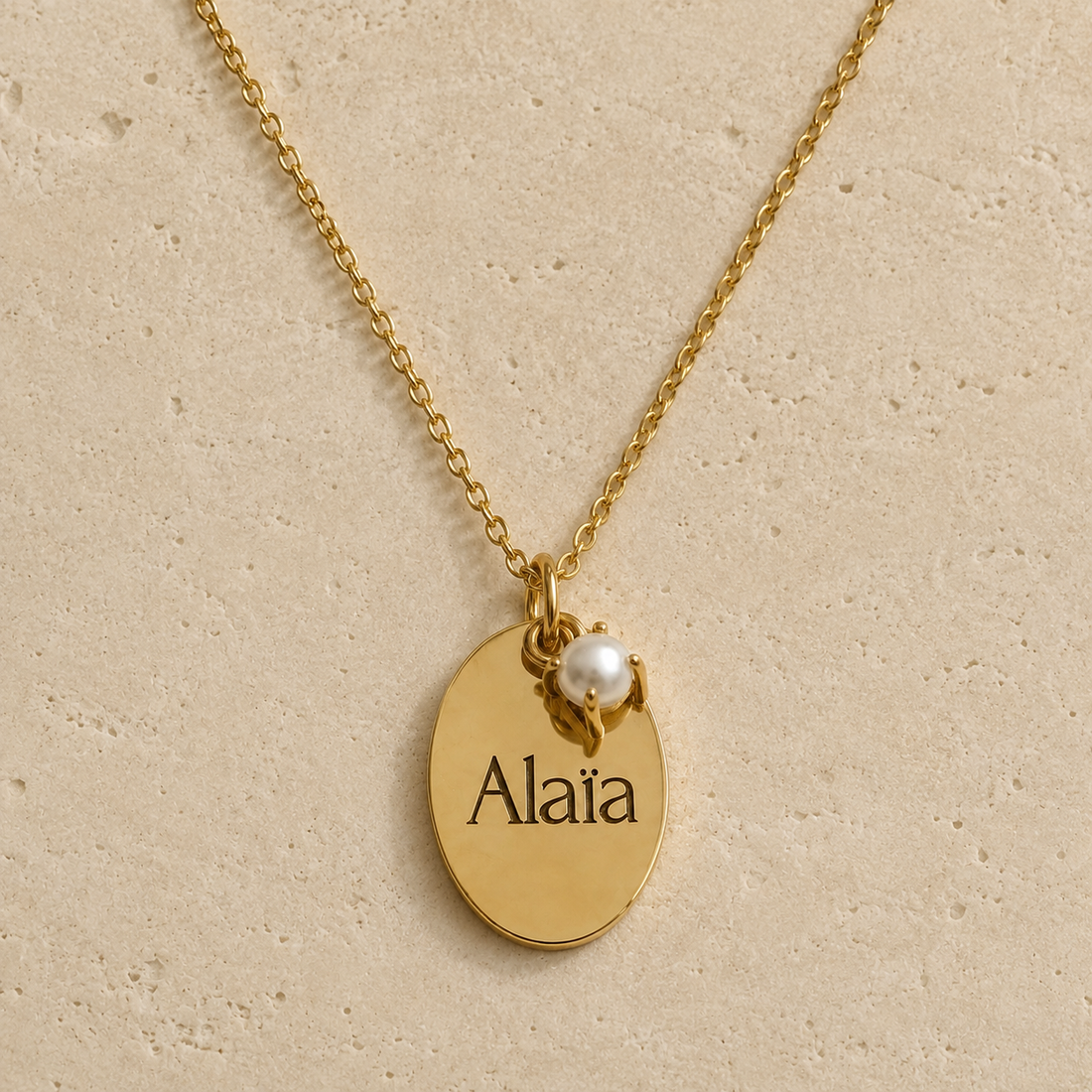 Ketting met Naam & Geboortesteen (ovaal)