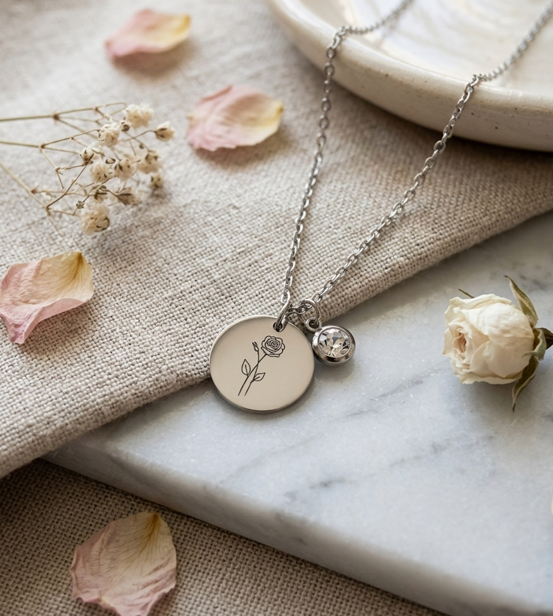 Ketting met Geboortebloem & Geboortesteen